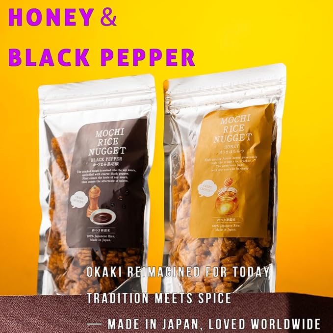 Mochi Rice Nuggets ??Black Pepper Soy Flavor, Spicy Japanese Rice Crackers, 140g (4.9oz) NON-GMO Additive-free japanese snacks Crispy rice snacks, Japanese food