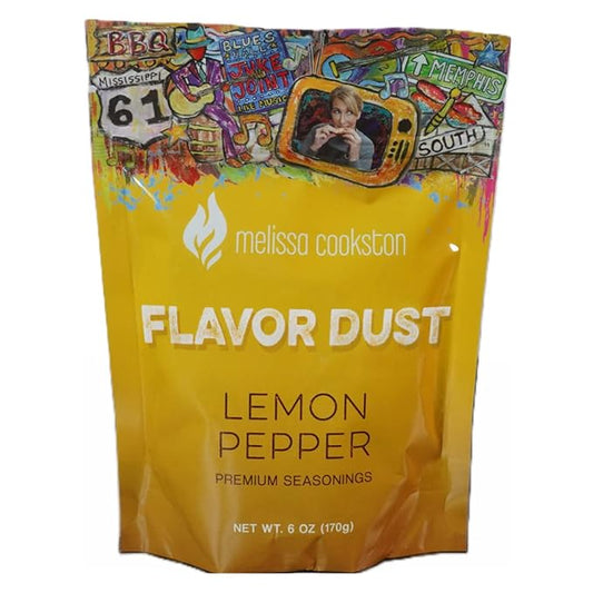 Melissa Cookston Flavor Dust | Chicken Wing Coating & Wing Dust for BBQ and Cooking | Award Winning & Competition Style Barbecue Dry Rub | Lemon Pepper, 6 Oz