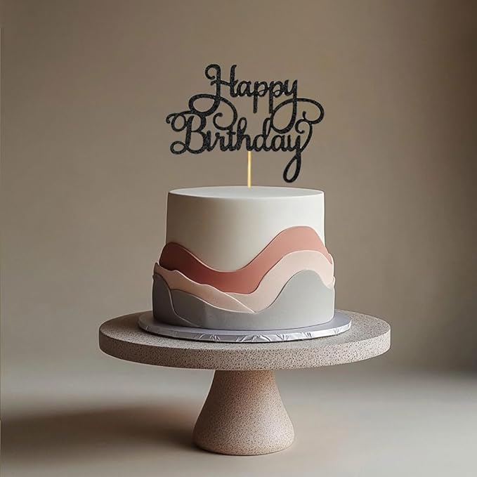 1 PCS Happy Birthday Cake Topper Glitter Black Happy Birthday Decorations for Celebrating Anniversary Party Cake Decorations