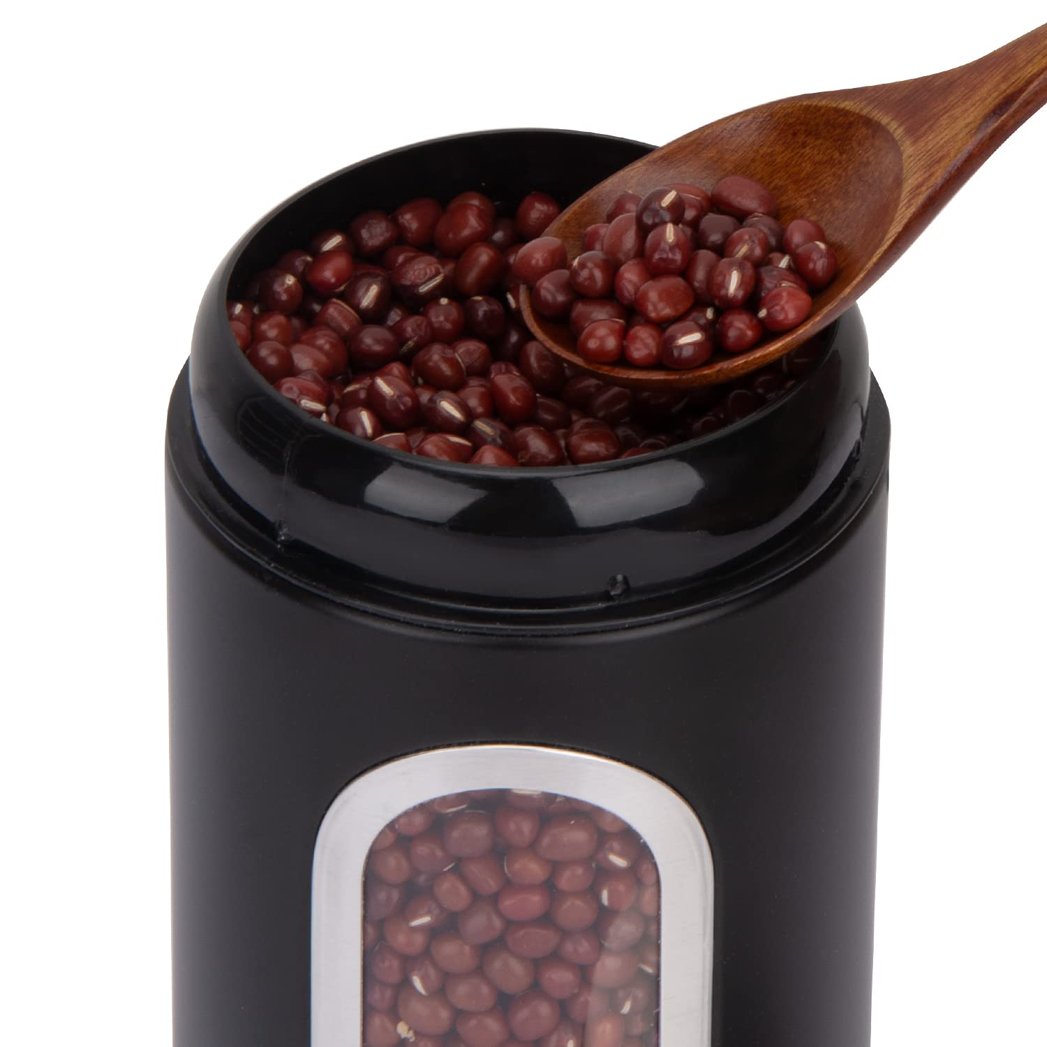 AEUNKIUO Black Kitchen Counter Canister set 3 pieces, 0.9/1.6/2.9 Quarts Stainless Steel Flour