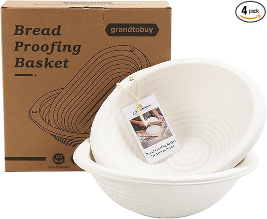 2 x 10inch Pulp Round Sourdough Banneton Bread Proofing Basket Baking Supply with Linen Liners for Professional and Homemade Artisan Bread