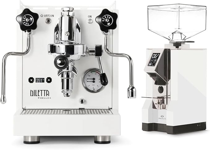 Diletta Bello+ Espresso Machine and Eureka Mignon Specialita Grinder Bundle (White)