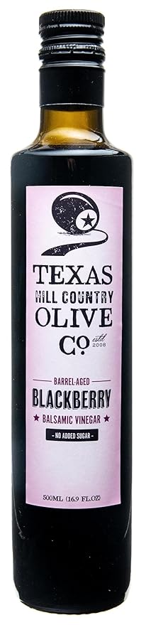 Blackberry Balsamic Vinegar - Gourmet Barrel Aged Infused Balsamic Vinegar - Great for Dressing Dipping Glazing - No Artificial Flavors or Added Sugar - Made in Texas (16.9 oz)