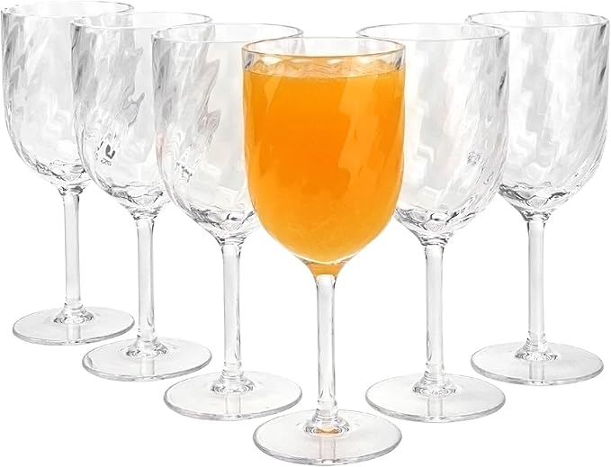 Yalin Set of 6 Unbreakable 12 oz Acrylic Plastic Wine and Water Tumbler Stackable Goblets. (Clear, 15 oz)