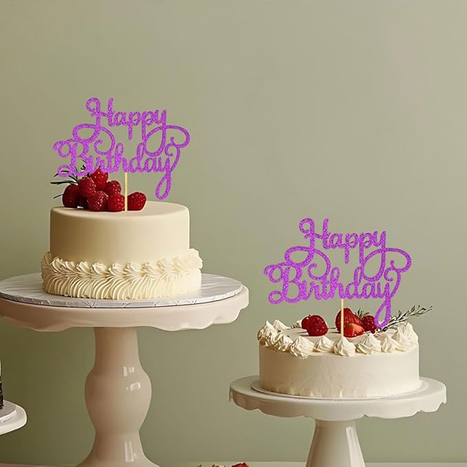 1 PCS Happy Birthday Cake Topper Glitter Purple Anniversary Cake Picks Happy Birthday Cake Decorations for Baby Shower Celebrating Birthday Party Decorations Supplies