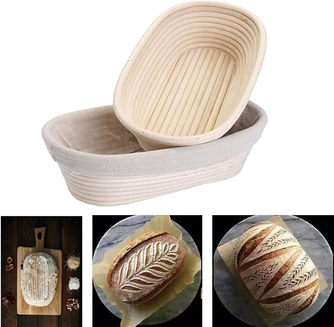 2 Pack 10 Inch Oval Bread Proofing Basket,Banneton Basket Bread Baking Bowl with Linen Liner Cloth, for Professional & Home Bakers Baking
