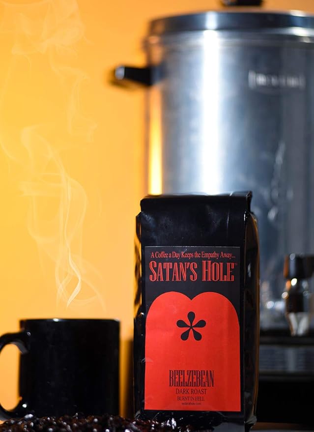 Satan???Hole Beelzebean Dark Roast Coffee, Under-World's BEST Coffee, Fair Trade, Organic, 16 Ounce, Ground for Drip, Devilishly Delicious, Unscrupulously Dark, Wake the Hell up!