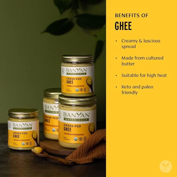 Banyan Botanicals Grass-Fed Ghee ??Original Cultured Organic Ghee (Clarified Butter) ??Tasty Oil & Butter Alternative for Cooking & Baking ??7.5 oz ??Non-GMO Gluten Free Vegetarian