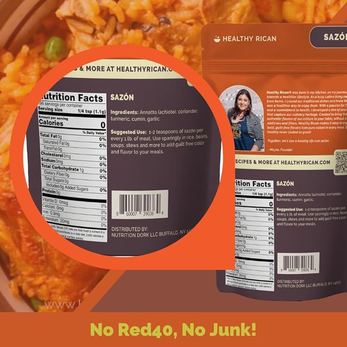 Healthy Rican Sazon Seasoning 7.6 oz Large Pouch Puerto Rican Latin Spice Blend No Red 40 Gluten Free Keto Whole30 Approved No MSG Preservatives Artificial Flavors Non GMO Low Sodium (Sazon Large)