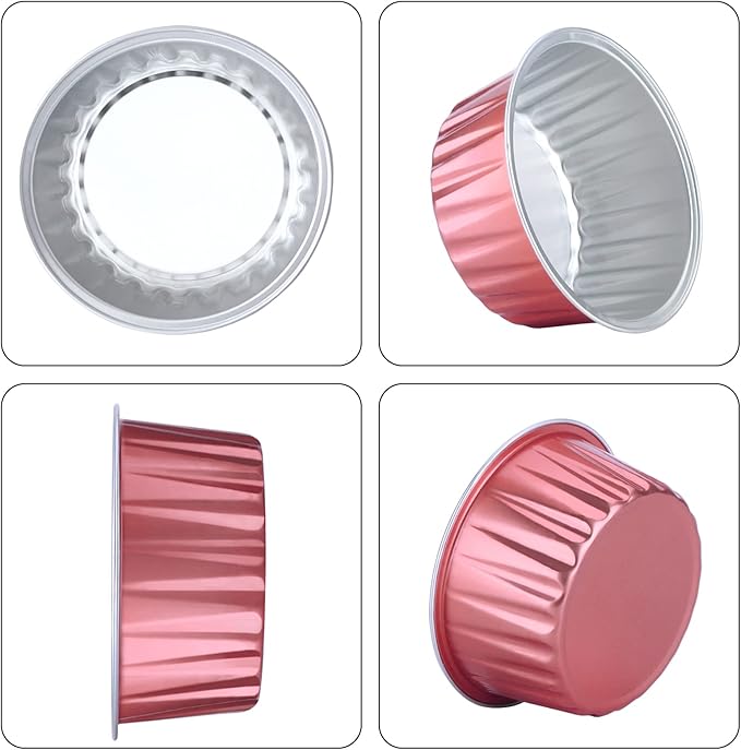 EUSOAR Mini Aluminum Pans with Lids, Pack of 30 Gold Bule Red 5oz Disposable Aluminum Foil Cupcake Liners Ramekins Baking Cups, Dessert Cups with Lids Aluminum Cheesecake Pan Creme Brulee Ramekins