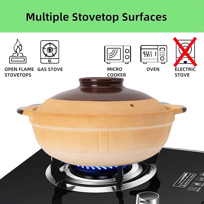 XICHENGSHIDAI Ceramic Casserole Stew Pot with Lid, Chinese Clay Pot Rice, Stockpot Cookware Heat-resistant Dish with Handle (Yellow, 2000ml 2.1Quarts)