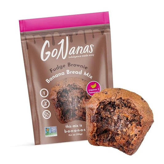 GoNanas Fudge Brownie Oat Flour Banana Bread Mix, Suitable for Plant Based Vegan Diets, Gluten Free Dairy Free Snacks, Healthy Snacks For Adults, Muffin Mix, Nut Free, Cupcakes Dessert, NON-GMO, 1pk