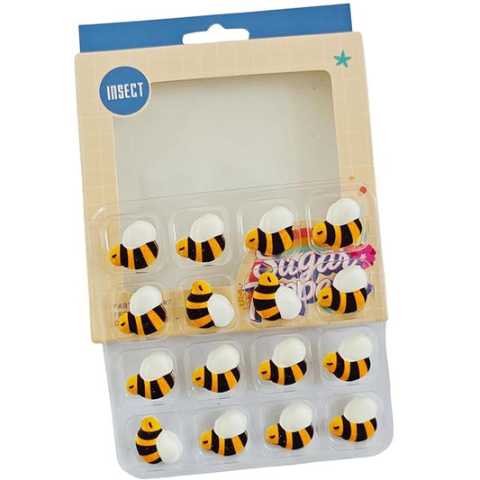 Edible 16 pieces 3D Bee cake decorations, Bees cupcake toppers, perfect Icing Cookies decro for Valentine's Day Birthday Halloween Thanksgiving Christmas party Team Dinner