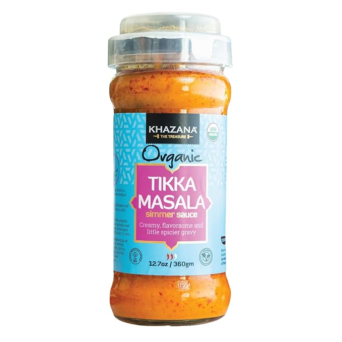 Khazana ORGANIC Tikka Masala Indian Simmer Sauce - 1 x 12.7oz Jars | Non-GMO, Vegan, Gluten Free, Kosher | Easy to Cook Authentic Indian Meals at Home!