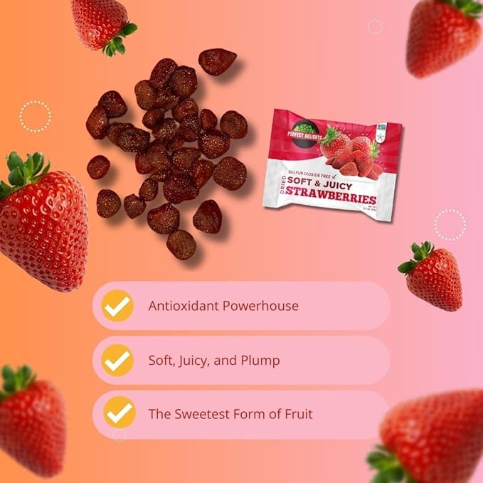 Perfect Delights Snack Pack Strawberries, Sun-Dried Strawberries, On-the-Go Vegan, Healthy Snack, Easy-to-Carry Dried Strawberries, Perfect for Kids & Adults - 5 Pack