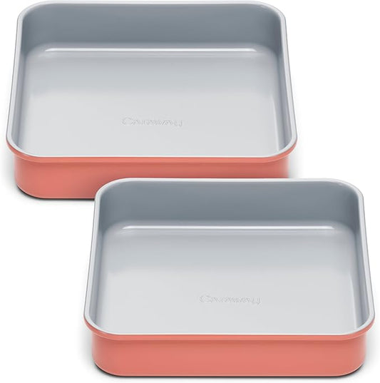 Caraway 9??Square Pan Duo - Non-Stick Ceramic Coating - Free From Forever Chemicals - Cake Pan Perfect for Brownies, Lemon Bars, & More - Perracotta