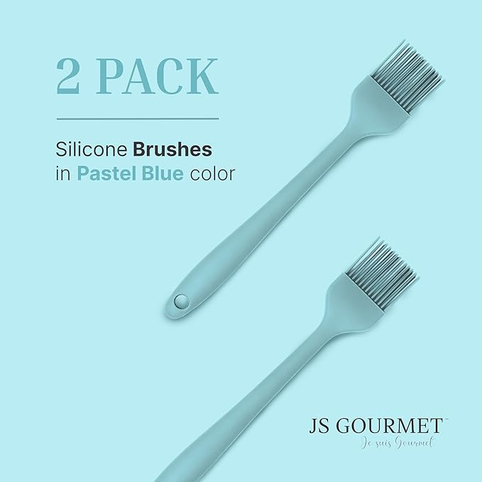 Silicone Pastry Brush Set – 2-Piece Set of Basting Brushes for Cuisine and BBQ – Kitchen Tools and Accessories with Comfortable Handles, Heat-Resistant Utensils for Cooking & Baking – Pastel Blue
