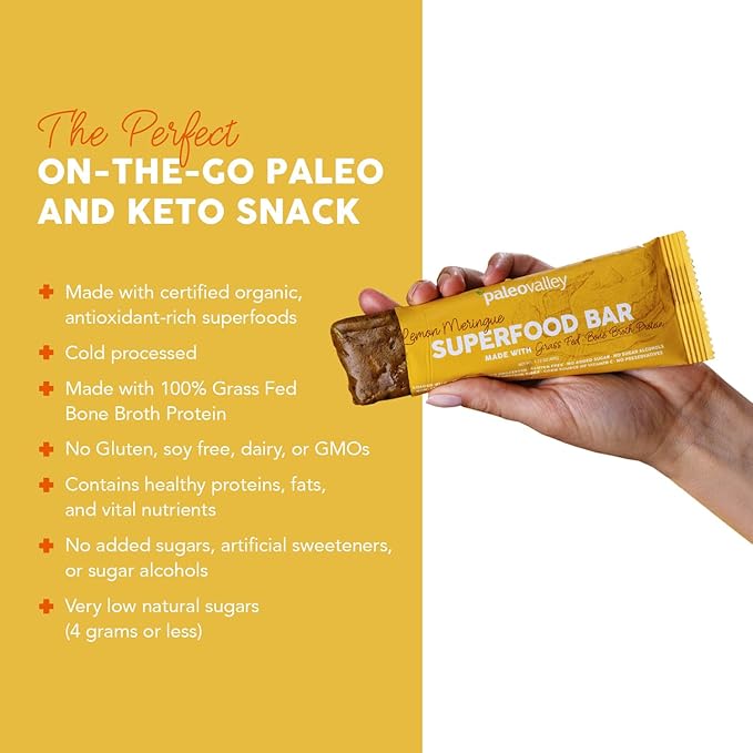 Paleovalley Superfood Bars ??Lemon Meringue??10 Pack ??9g Protein per Bar ??Gluten-Free, Grain-Free, Paleo, Non-GMO ??On-the-Go Snack