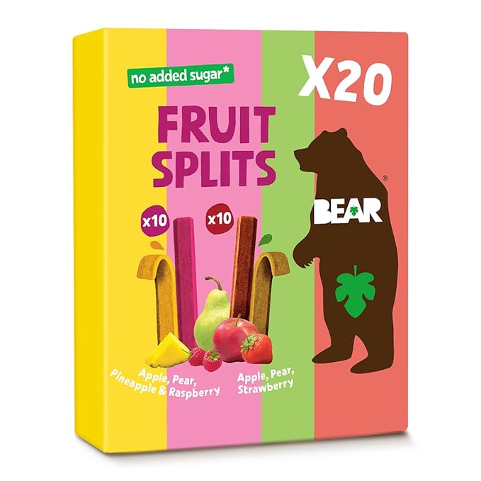BEAR Real Fruit Snack Splits - Gluten Free, Vegan, and Non-GMO - Variety Pack (Apple/Strawberry, Raspberry/Pineapple)??Healthy School And Lunch Snacks For Kids And Adults, 0.7 Ounce (Pack of 20)
