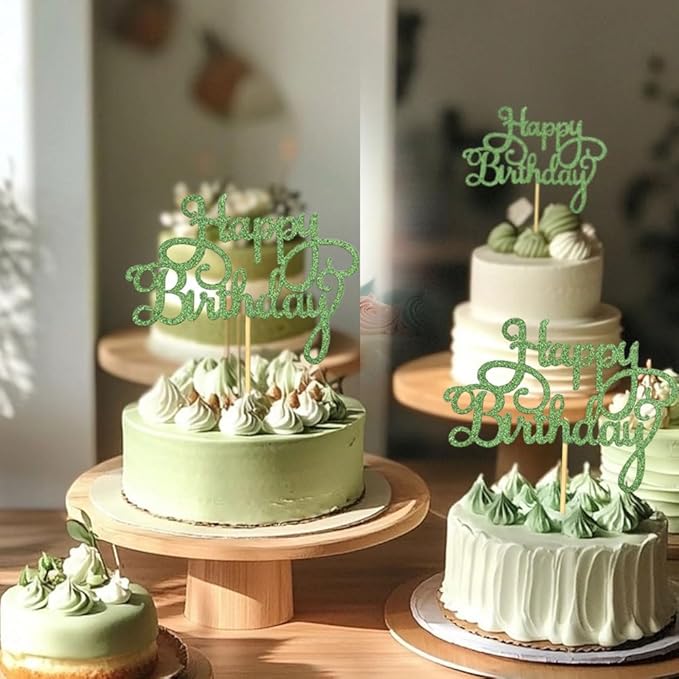 1 PCS Happy Birthday Cake Topper Glitter Anniversary Cake Picks Happy Birthday Cake Decorations for Baby Shower Celebrating Birthday Party Decorations Supplies Green