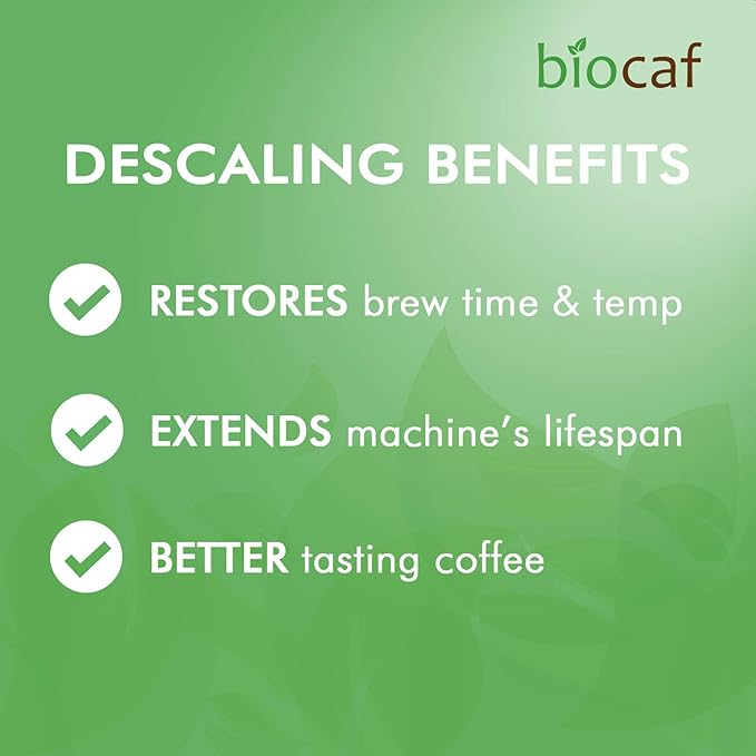 Urnex Biocaf Coffee and Espresso Descaling Solution 4 Ounce (2 Single Use Bottles) Safe to use with Keurig, Delonghi, Nespresso, Ninja, Hamilton Beach, Mr Coffee, Braun