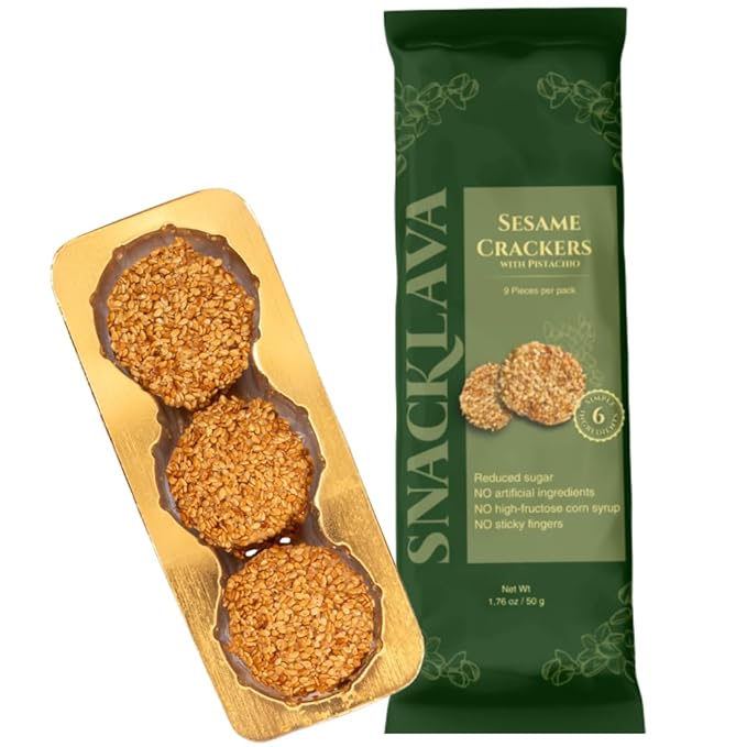 Snacklava Sesame Pistachio Crackers ??20 Pack (9 Pieces per Pack) | All-Natural, Handcrafted Gourmet Snack | 5g Protein per Pack | Perfect for Charcuterie, Cheese Pairings & Gifting