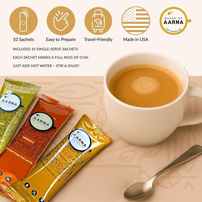 Bagan of Aarna Instant Cardamom Chai, All Natural Spiced Tea Mix, Authentic Chai Powder with Natural Flavour, Makes 10 Cups (No Sugar Added)