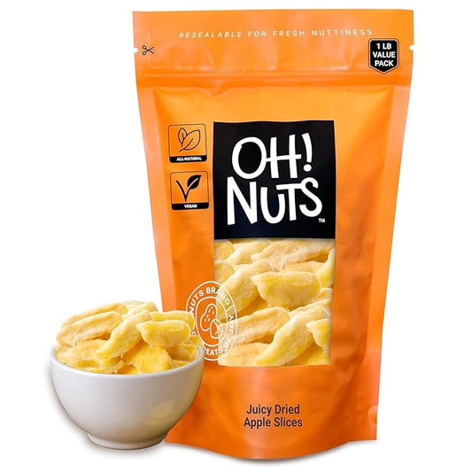 Oh! Nuts Juicy Dried Apple Slices - Sweetened Dehydrated Apple Slices - 1 lb Bulk Bag - Dried Apples for Snacking & Baking - Packed Fresh for Flavor