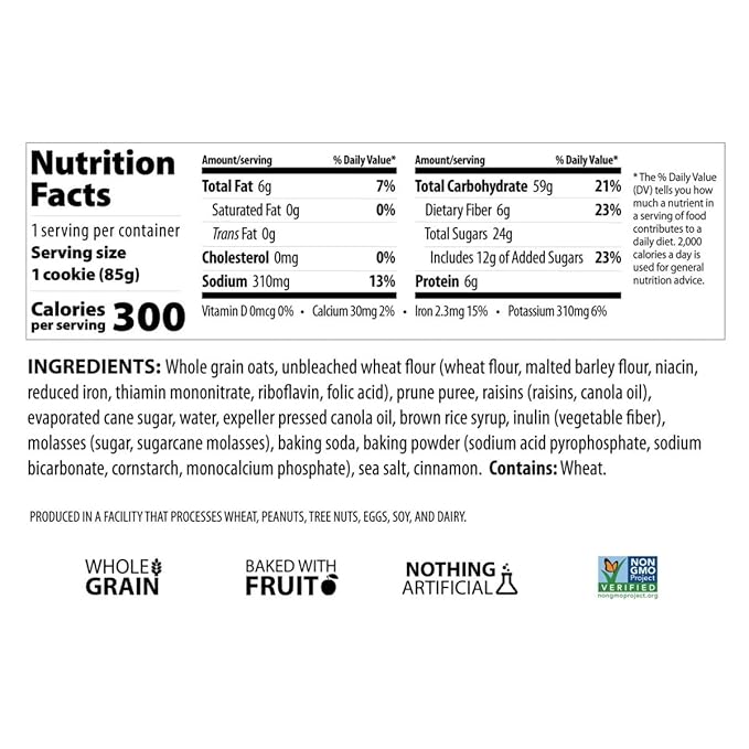Erin Baker's Breakfast Cookies - Oatmeal Raisin, Whole Grain, Non-GMO, Naturally Sweetened, Healthy Snack - 3 oz, 12-Pack - 90010