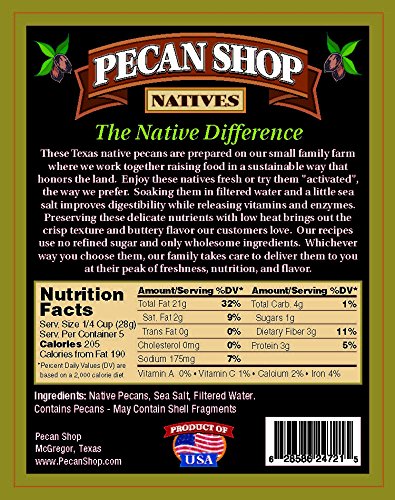 Sprouted Texas Native Pecan Halves, Family Recipe Crispy, Soaked and Dried with Sea Salt, bulk 5 Pound