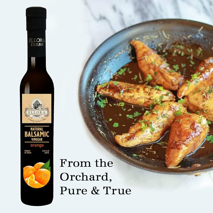Ellora Farms, Greek Balsamic Vinegar, Orange Infused, Barrel Aged, No-added sugars, No-preservatives, Glass bottle, 8.5 oz (Orange)