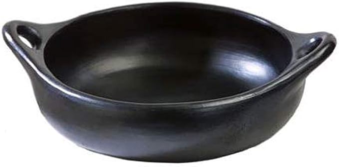 Authentic La Chamba Cazuela with Handles - Elegant, All-Natural Black Clay Round Casserole for Braising, Baking, Roasting & Serving - Stovetop & Oven Safe ??Earthenware, Handmade in Colombia ??V. Small, 6.5" Diameter