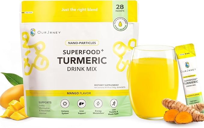 Nano Turmeric Curcumin Drink Powder, Golden Juice for Wellness & Immunity, No Turmeric Taste, Add to Smoothies/Water Daily Morning Routine??5X Absorption?밠ango Flavor?밓oint Support Supplement