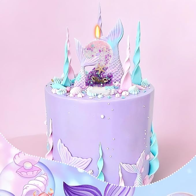 Purple Mermaid Party Number 2 Cake Candles, 2.76 inch Birthday Candle, Cake Topper Decoration for Birthday Party (Number 2)