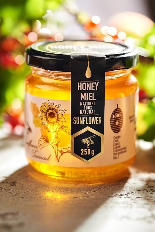 HONIGMA® Raw Sunflowers Honey | Exquisite Taste | 100% Pure | Unpasteurized | Unfiltered | Partially crystallized | 250g/8.8oz
