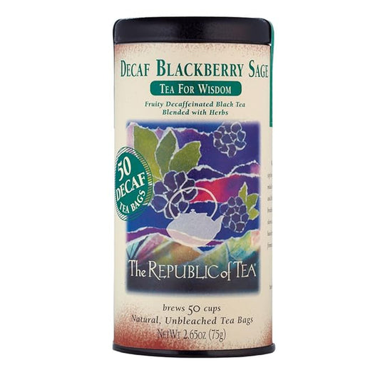 The Republic of Tea ??Decaf Blackberry Sage Black Tea Tin, 50 Tea Bags, Environmentally- Friendly Decaffeinated Tea
