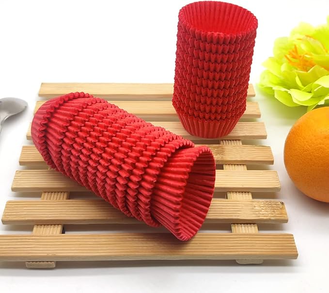 Red Mini Cupcake Liners Natural Greaseproof Paper Muffin Baking Cups, 500-Count
