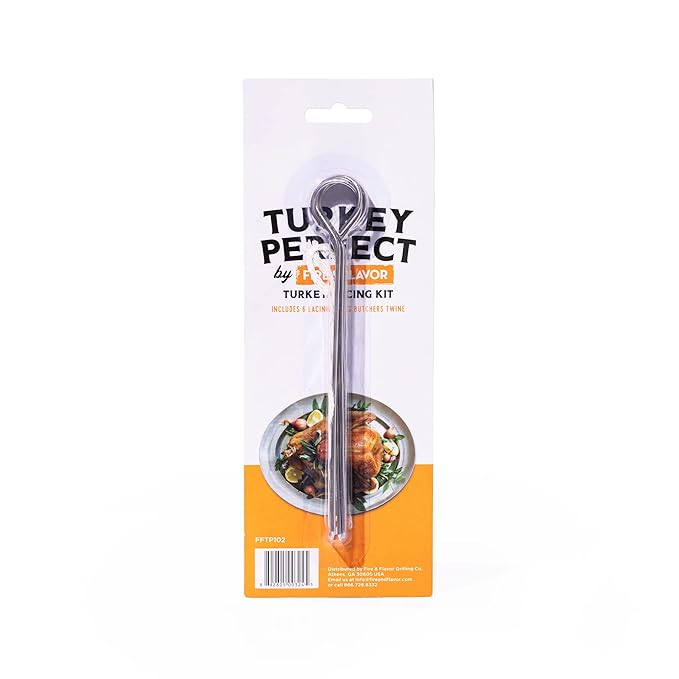 Fire & Flavor Turkey Perfect 6 Piece Lacing Kit - Lacers and Cooking Twine for Roasting - Metal Skewers for Grilling - BBQ Skewers