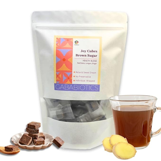FOODHO GABA Joy Cubes Brown Sugar Cubes Health Blend with Ginger, Longan and Red Dates, Natural Muscovado Sugar, Soothing Ginger Tea, No Preservatives, 70 cubes