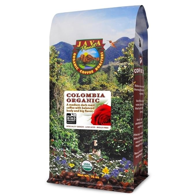 Low Acid Organic Coffee ??Whole Bean, Mold-Free & Stomach Friendly by Java Planet, Colombian Single Origin Coffee, Medium Dark Roast, Smooth Full Flavored, 1LB Bag