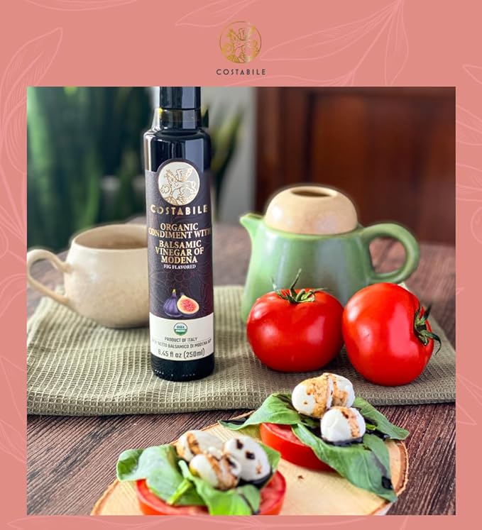Fig Flavored Balsamic Vinegar Organic of Modena, Aged Made in Italy, Natural Blend, Thick Texture, Gourmet Touch, Traditional Craft