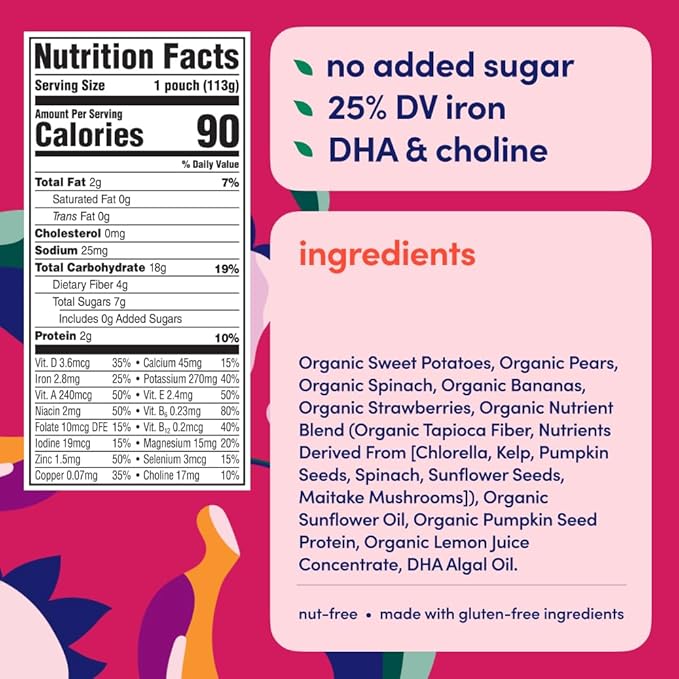 Cerebelly Baby Food Pouches ??Organic Dairy Free Smoothies for Toddlers | No Added Sugar, Fiber, Non-GMO | Baby Smoothie Pouches | 4 Ounce BPA-Free Pouch | Spinach Strawberry | 12 Count