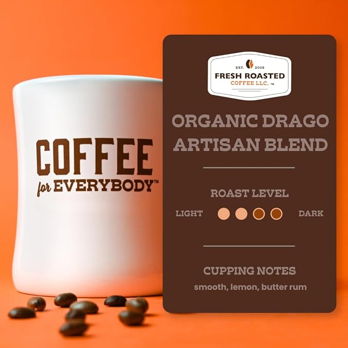 Fresh Roasted Coffee, Organic Drago Café Blend | USDA Organic, Kosher | Medium Roast 5 lb (80 oz) Whole Bean