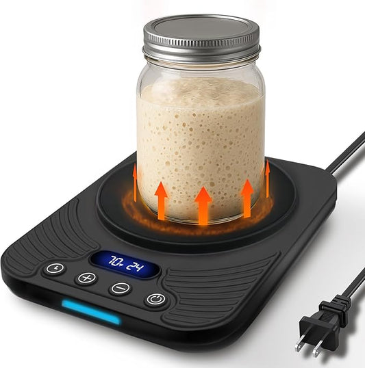 Sourdough Starter Warmer – Precise Thermostat (70-110°F), Intelligent Memory & 24H Timer Function for Home Baking & Fermented Dough (Black)