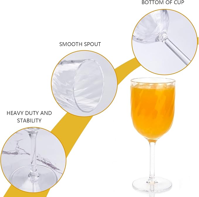 Yalin Set of 6 Unbreakable 12 oz Acrylic Plastic Wine and Water Tumbler Stackable Goblets. (Clear, 15 oz)