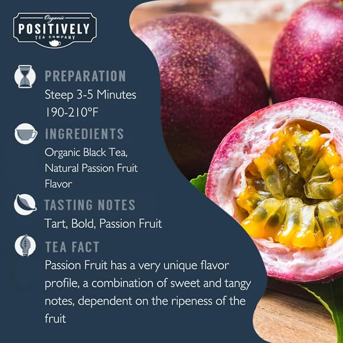 Organic Positively Tea Company, Passion Fruit Black Tea Bags, 100 Count, Eco-Friendly Tea Bags, Non-GMO