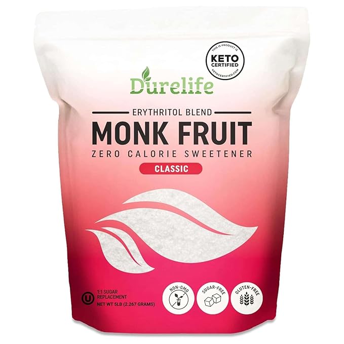 Durelife Monk Fruit Sweetener, Classic - Sugar Substitute, Keto Diet Friendly, 1:1 Zero Calorie, White Sugar Substitute - 5 lb (Packaging May Vary)