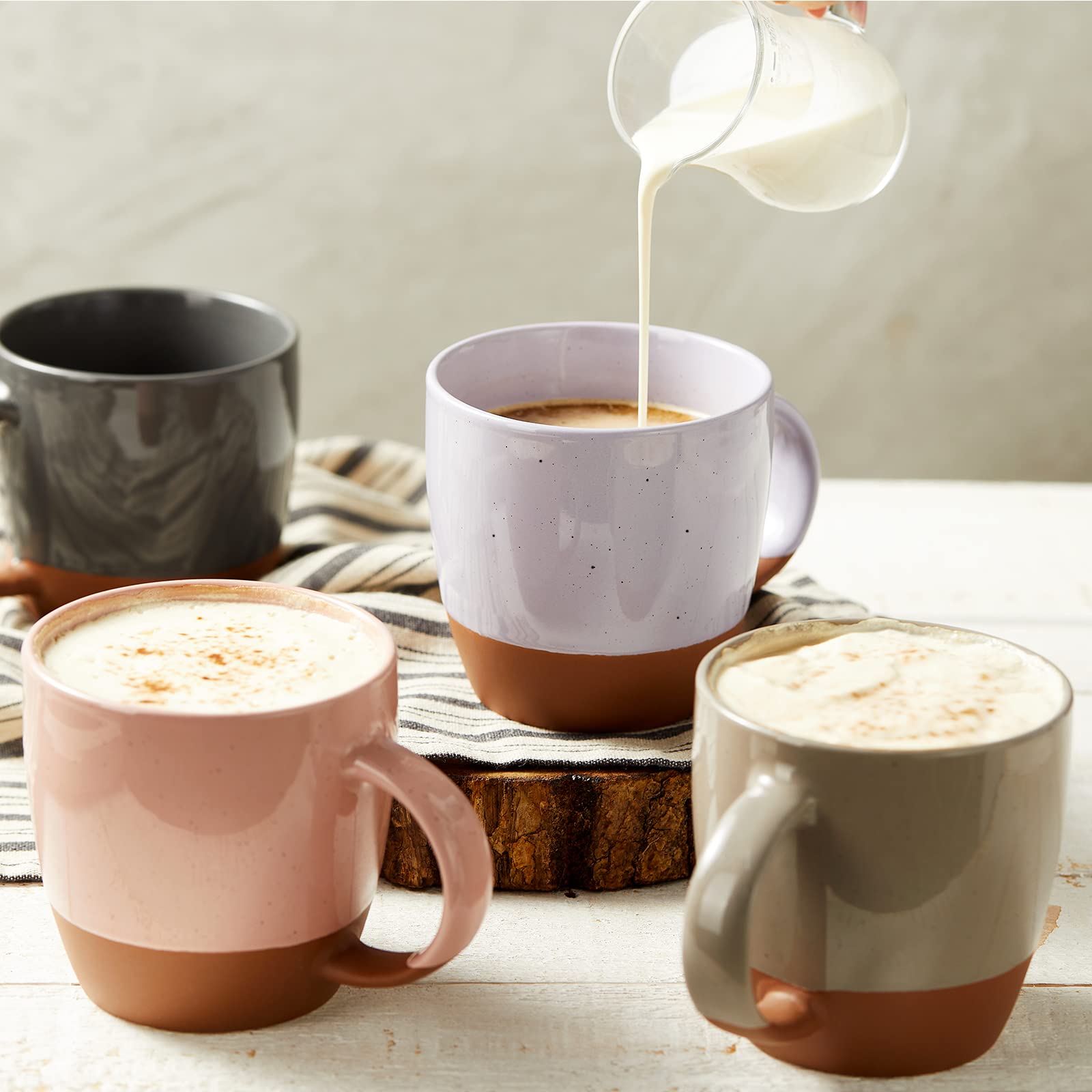 Morandi Color Ceramic Coffee Mugs Set of 6 (Large),18 oz Coffee Cups with Handle, Latte Mug, Big