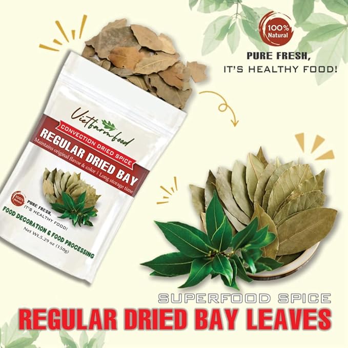 REGULAR DRIED BAY LEAVES 5.29 Oz (150g) VIETFARMFOOD: Natural pure, convection dried seasoning made from real vegetables - perfect for adding flavor to any meal, from cooking, baking, soups, sauces