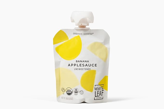 White Leaf Provisions Organic Banana Applesauce ??Regeneratively Farmed, No Added Sugar, Kosher, USDA, GMO & BPA free 3.2oz Pouches (Pack of 24)